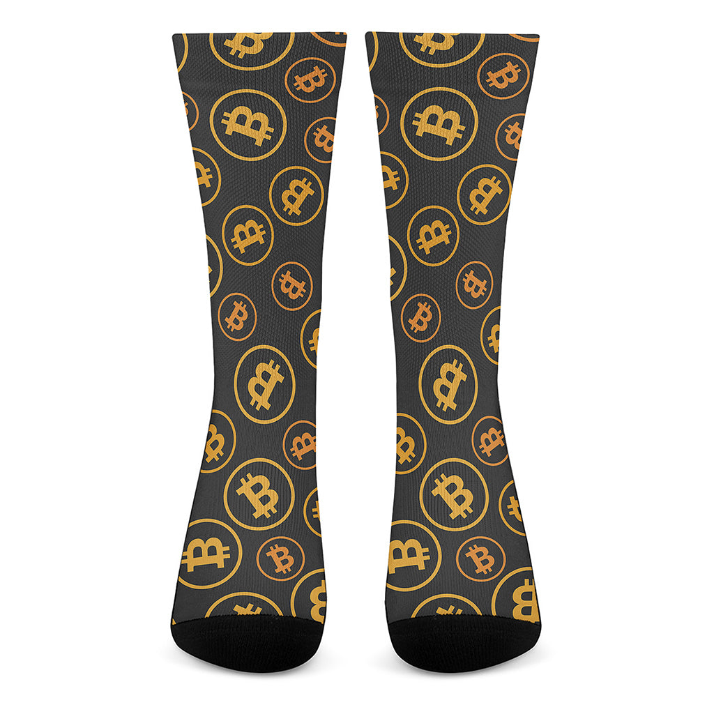 Bitcoin Cryptocurrency Pattern Print Crew Socks