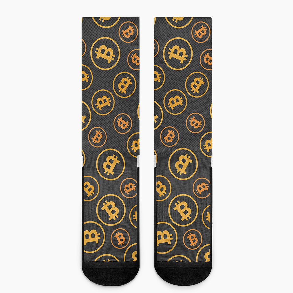 Bitcoin Cryptocurrency Pattern Print Crew Socks