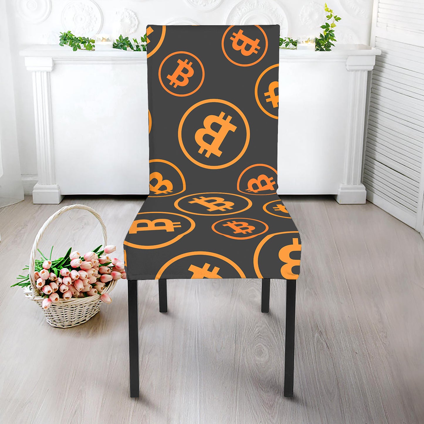 Bitcoin Cryptocurrency Pattern Print Dining Chair Slipcover