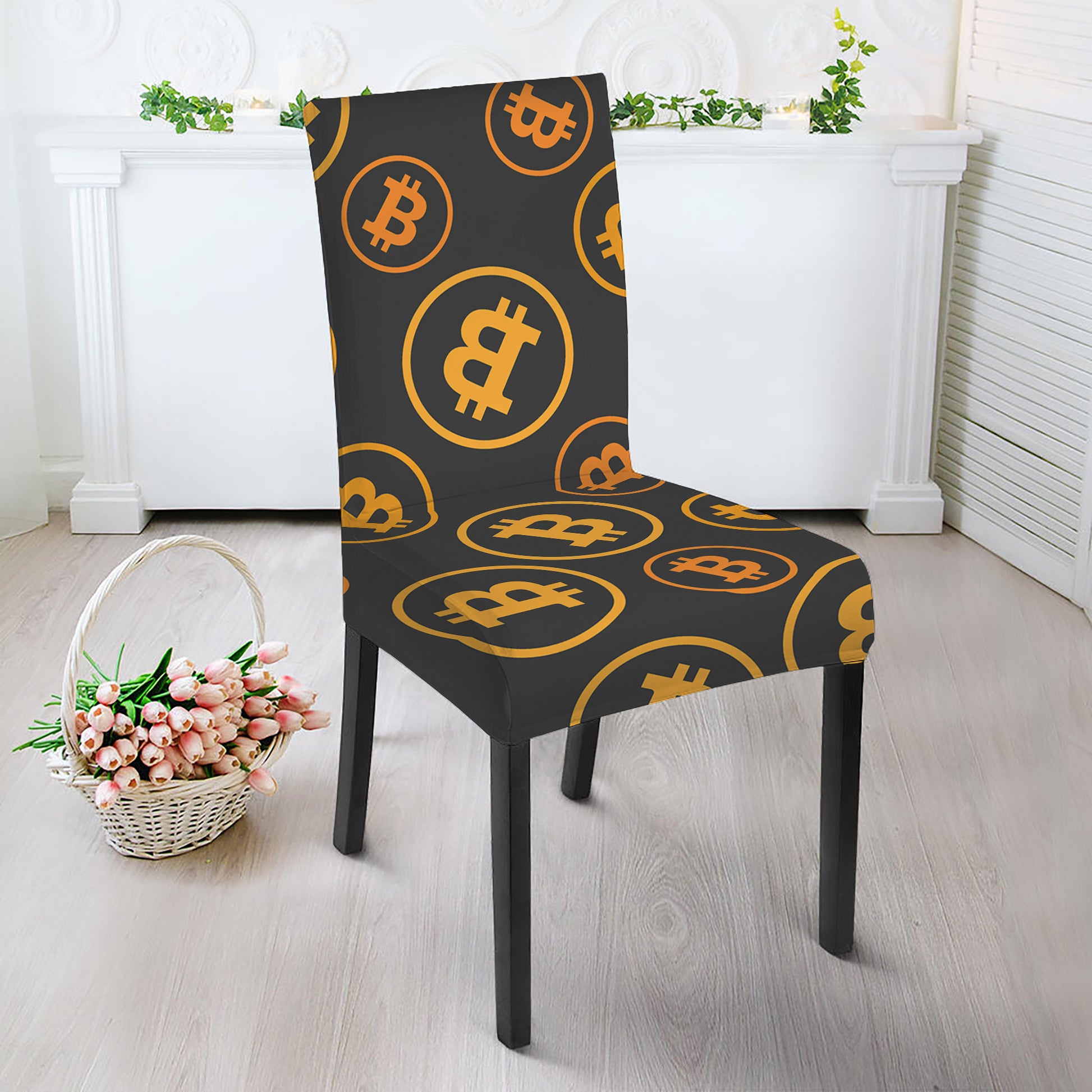 Bitcoin Cryptocurrency Pattern Print Dining Chair Slipcover