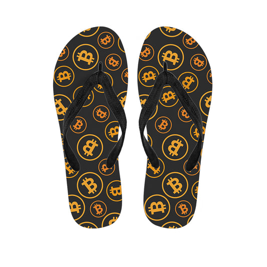 Bitcoin Cryptocurrency Pattern Print Flip Flops
