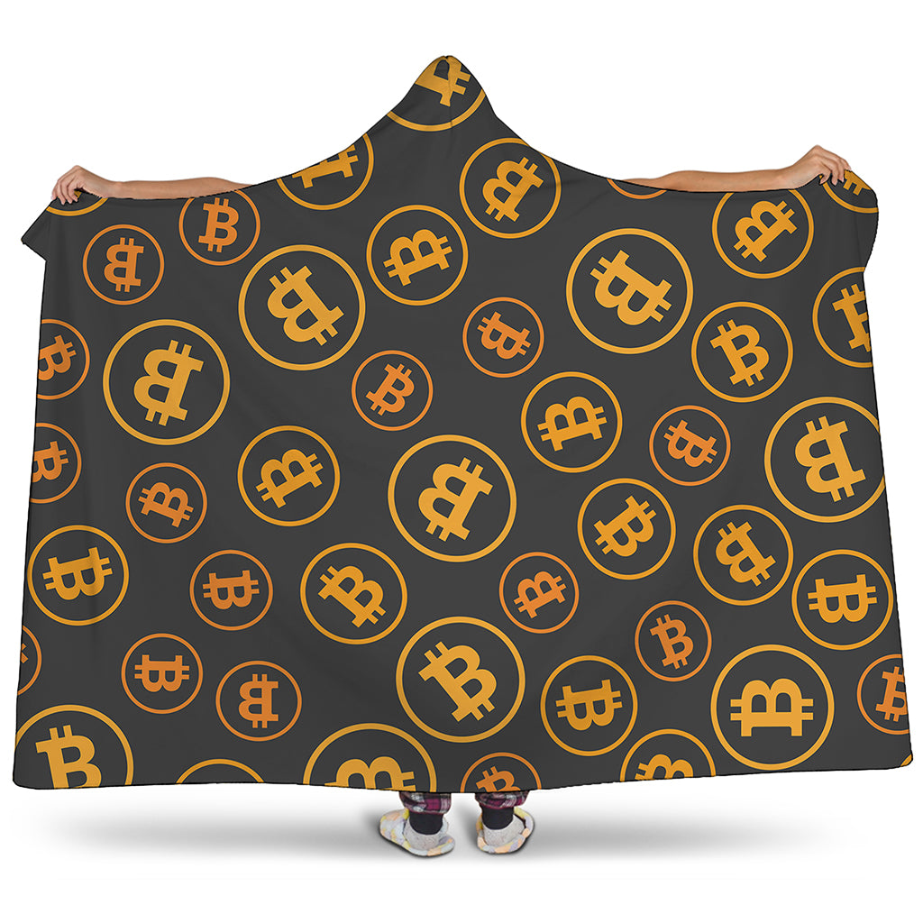 Bitcoin Cryptocurrency Pattern Print Hooded Blanket