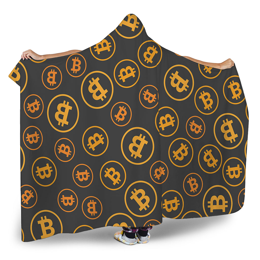 Bitcoin Cryptocurrency Pattern Print Hooded Blanket