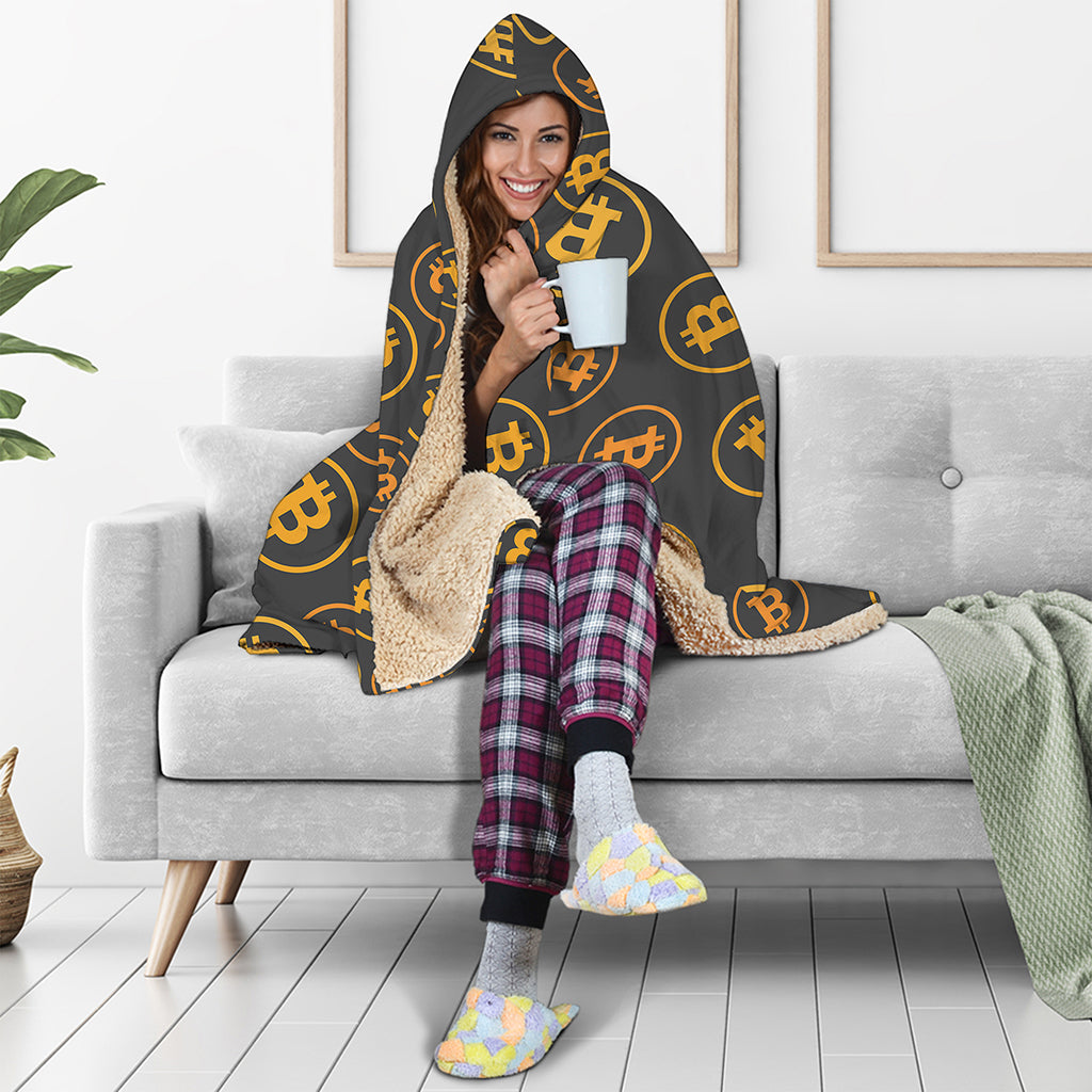 Bitcoin Cryptocurrency Pattern Print Hooded Blanket