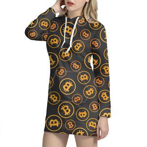 Bitcoin Cryptocurrency Pattern Print Hoodie Dress