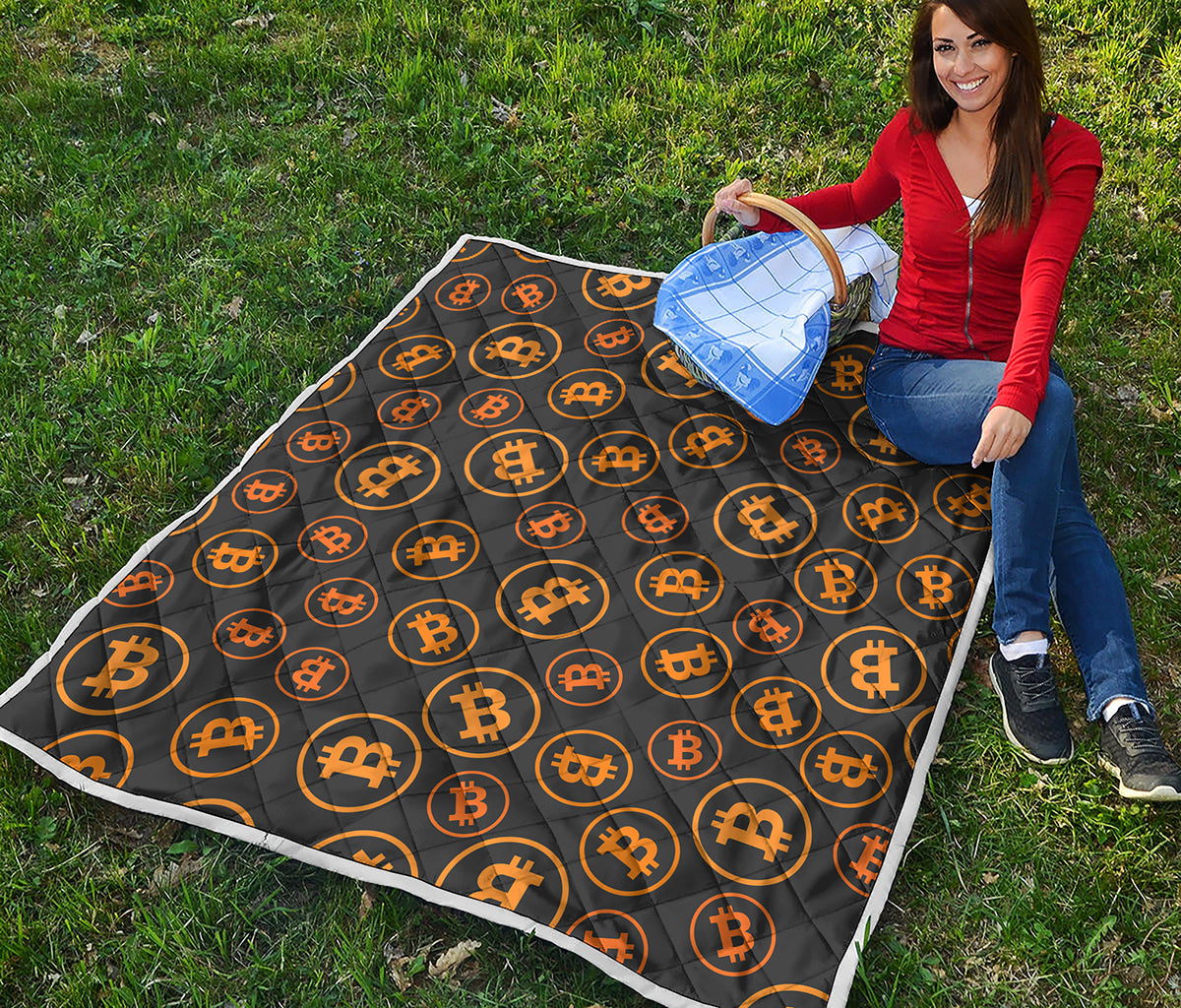 Bitcoin Cryptocurrency Pattern Print Quilt