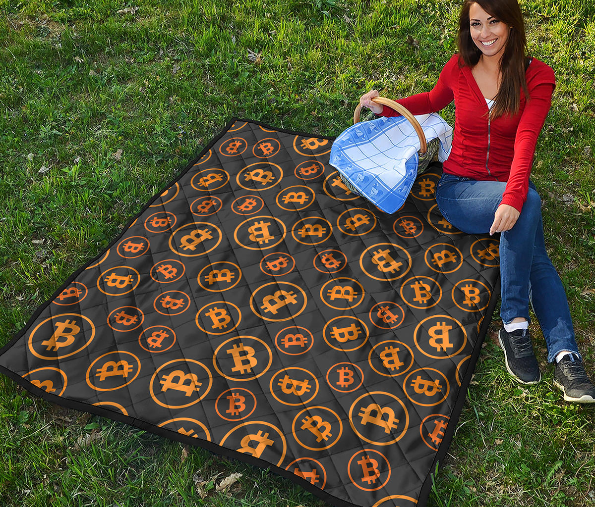 Bitcoin Cryptocurrency Pattern Print Quilt