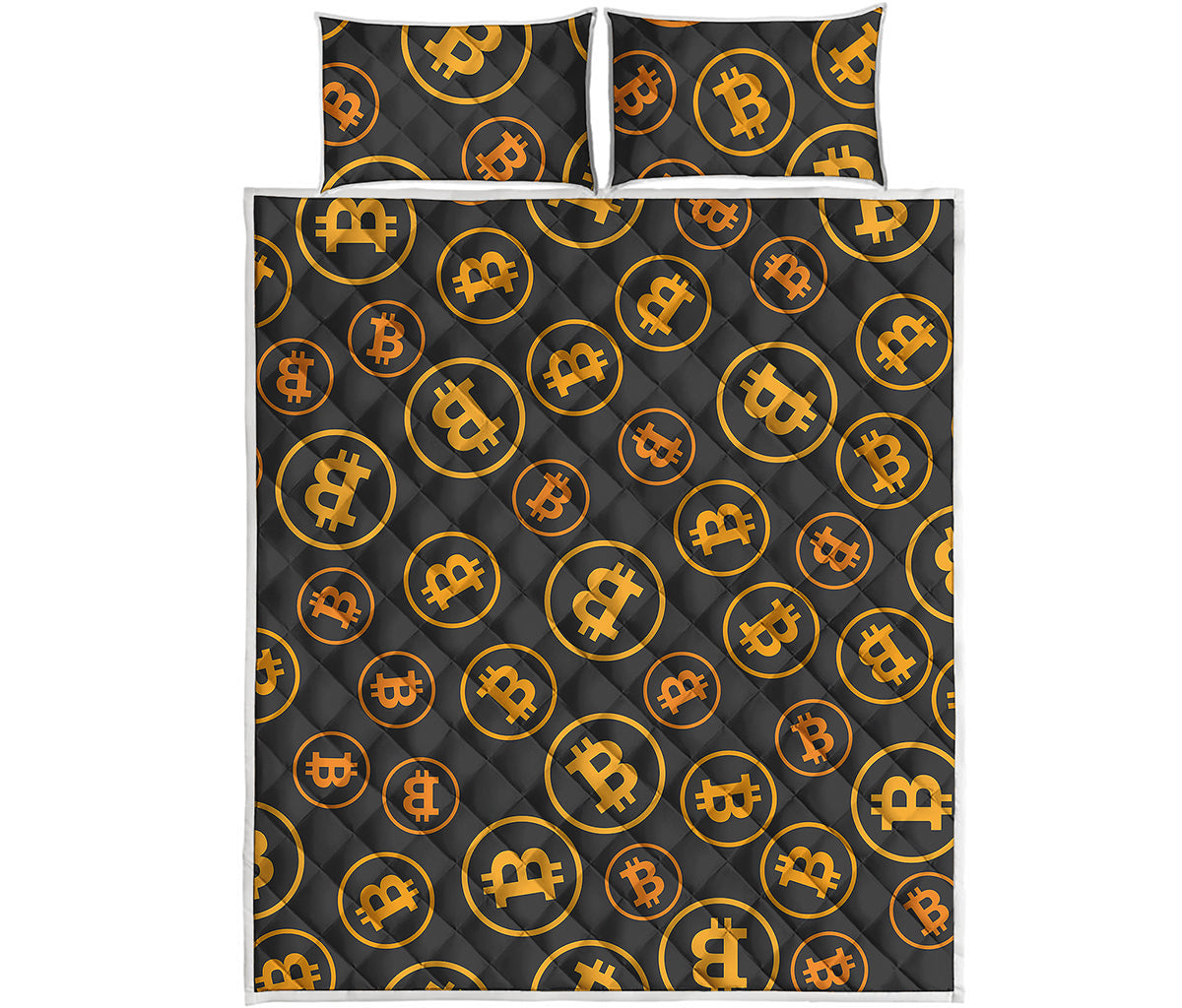 Bitcoin Cryptocurrency Pattern Print Quilt Bed Set