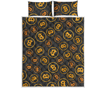 Bitcoin Cryptocurrency Pattern Print Quilt Bed Set