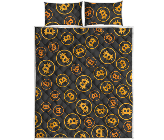 Bitcoin Cryptocurrency Pattern Print Quilt Bed Set