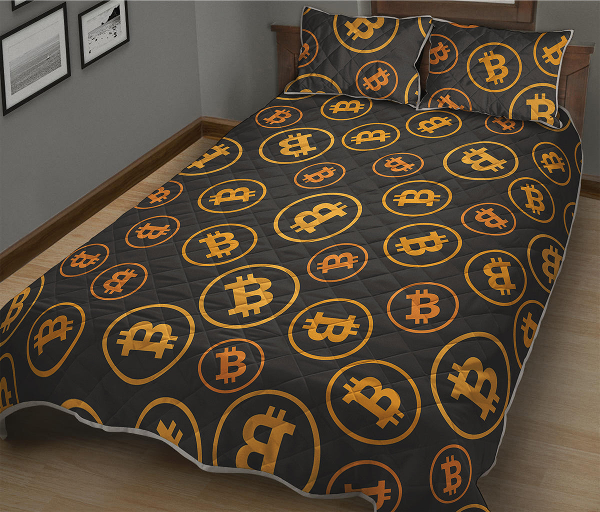 Bitcoin Cryptocurrency Pattern Print Quilt Bed Set