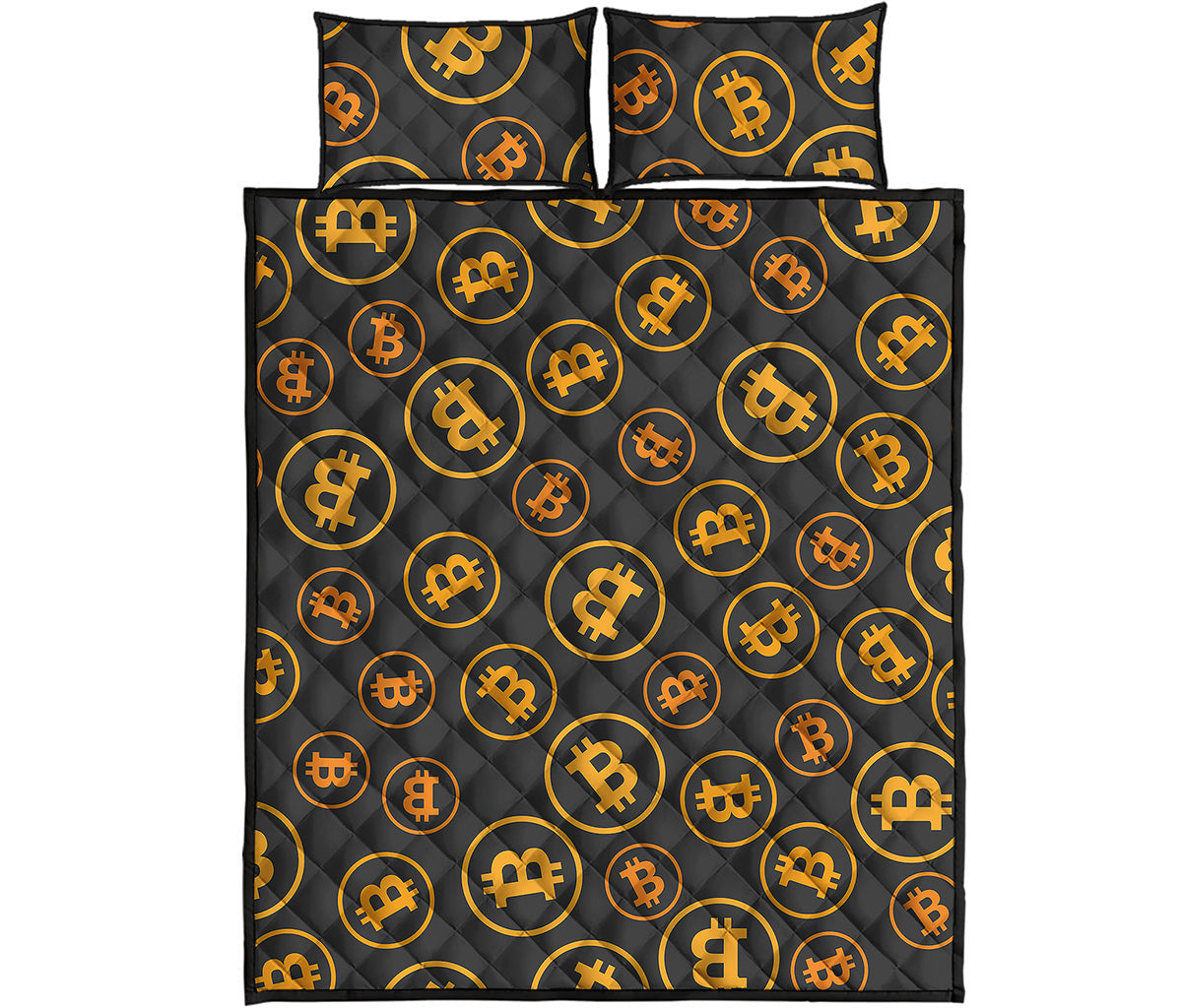 Bitcoin Cryptocurrency Pattern Print Quilt Bed Set