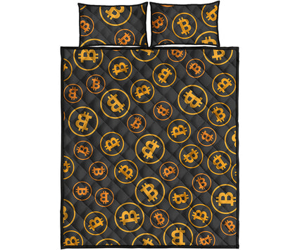 Bitcoin Cryptocurrency Pattern Print Quilt Bed Set