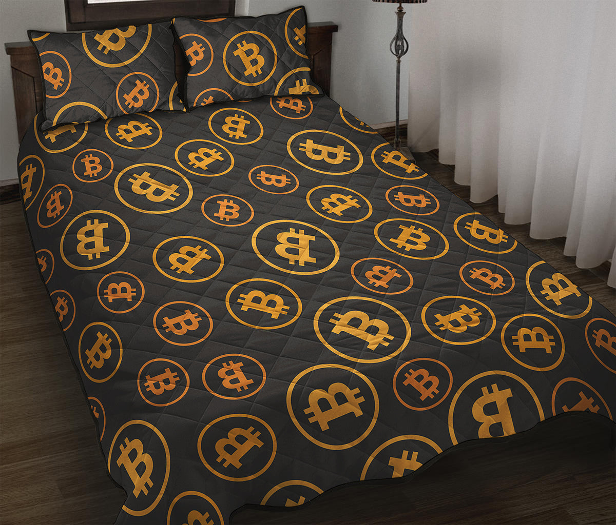 Bitcoin Cryptocurrency Pattern Print Quilt Bed Set