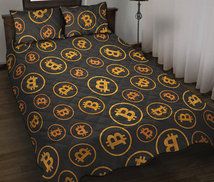 Bitcoin Cryptocurrency Pattern Print Quilt Bed Set