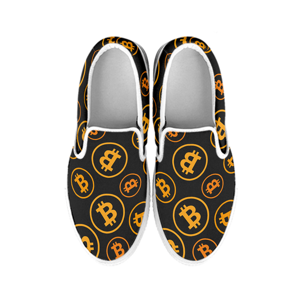 Bitcoin Cryptocurrency Pattern Print White Slip On Shoes