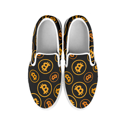 Bitcoin Cryptocurrency Pattern Print White Slip On Shoes