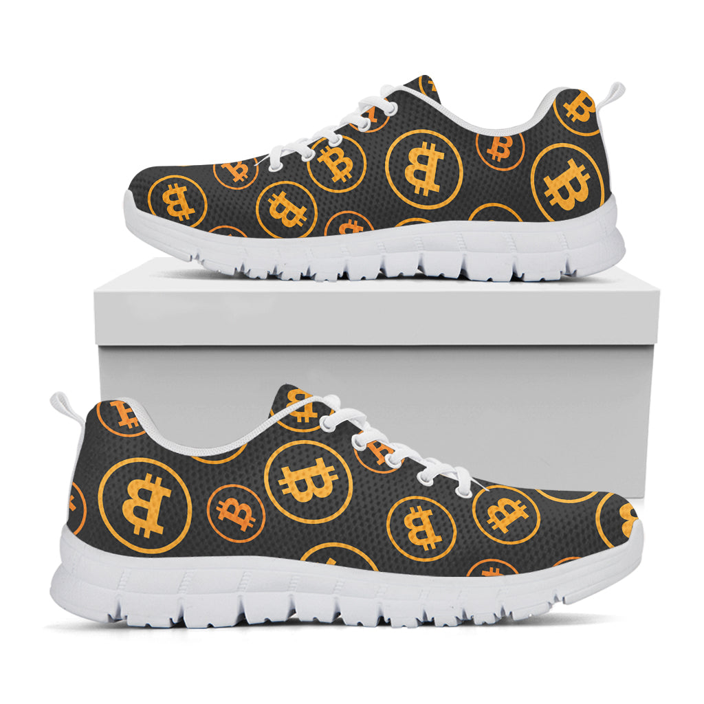 Bitcoin Cryptocurrency Pattern Print White Running Shoes