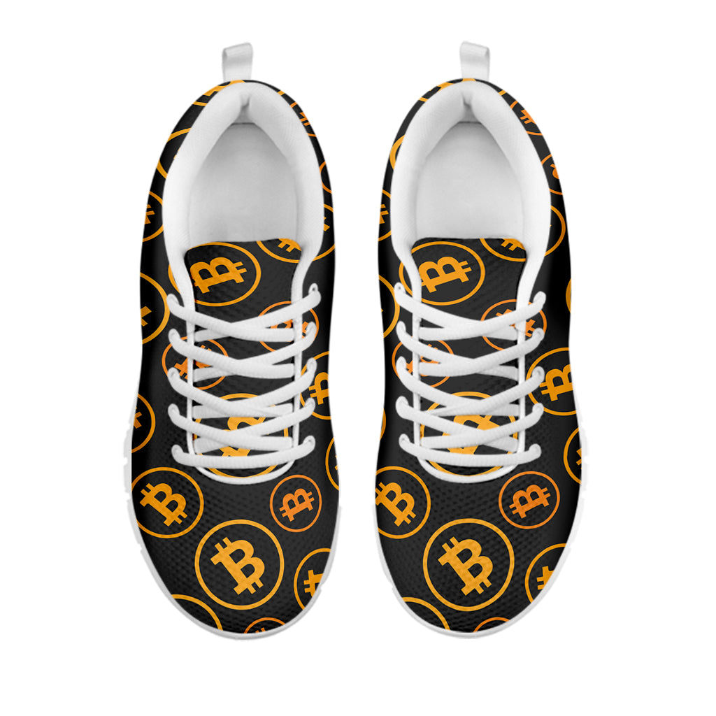 Bitcoin Cryptocurrency Pattern Print White Running Shoes