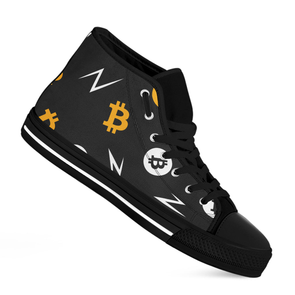 Bitcoin Symbol Pattern Print Black High Top Shoes