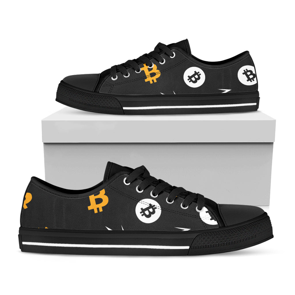 Bitcoin Symbol Pattern Print Black Low Top Shoes