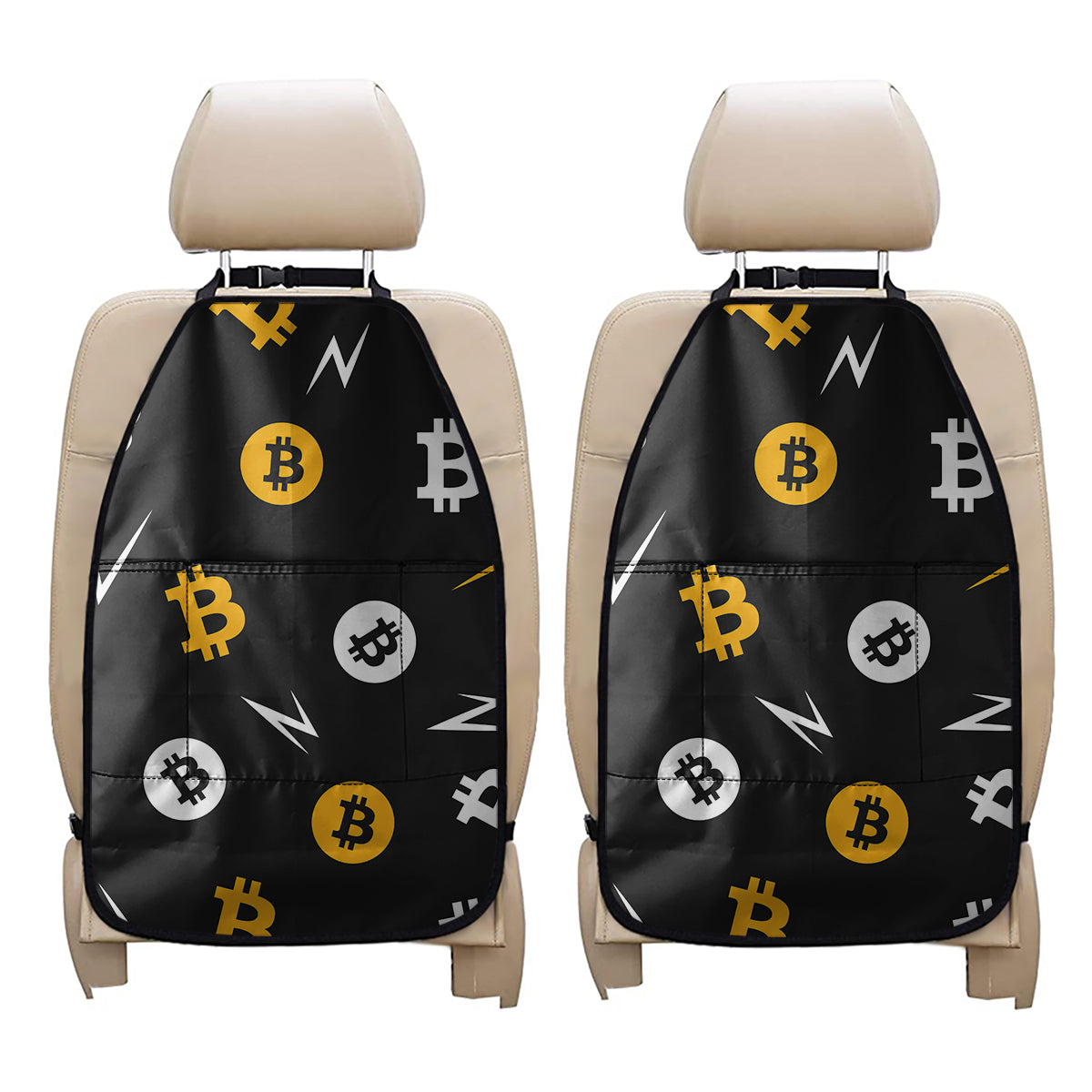 Bitcoin Symbol Pattern Print Car Seat Organizers