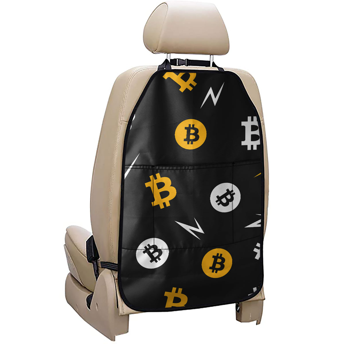 Bitcoin Symbol Pattern Print Car Seat Organizers