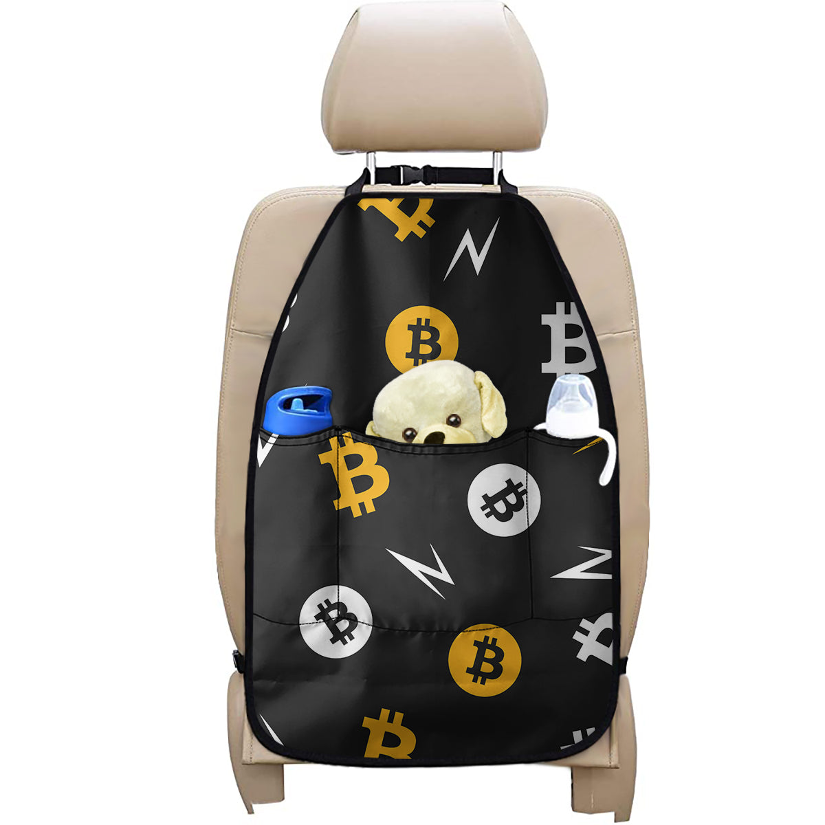 Bitcoin Symbol Pattern Print Car Seat Organizers
