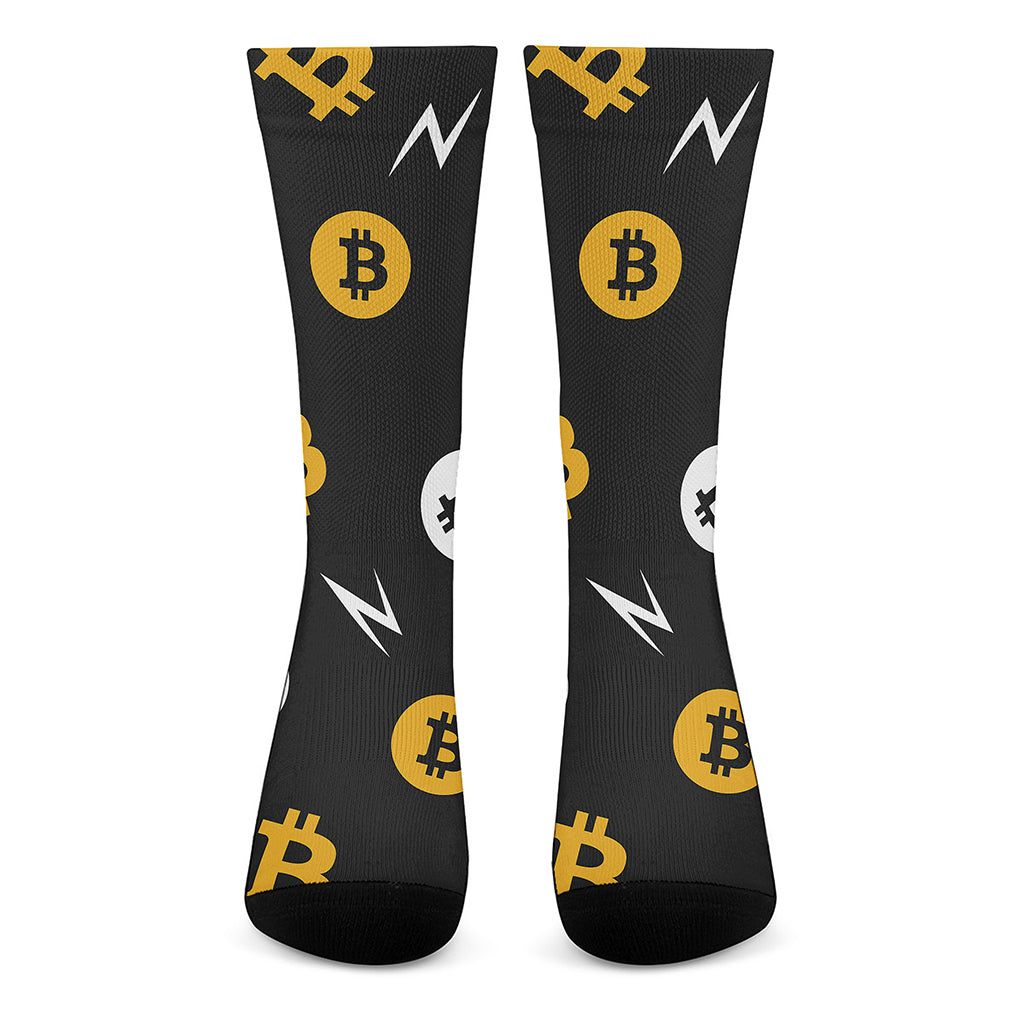 Bitcoin Symbol Pattern Print Crew Socks