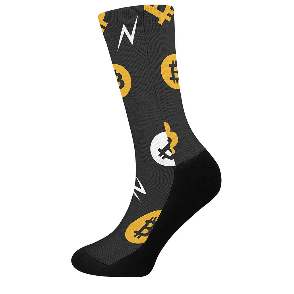 Bitcoin Symbol Pattern Print Crew Socks