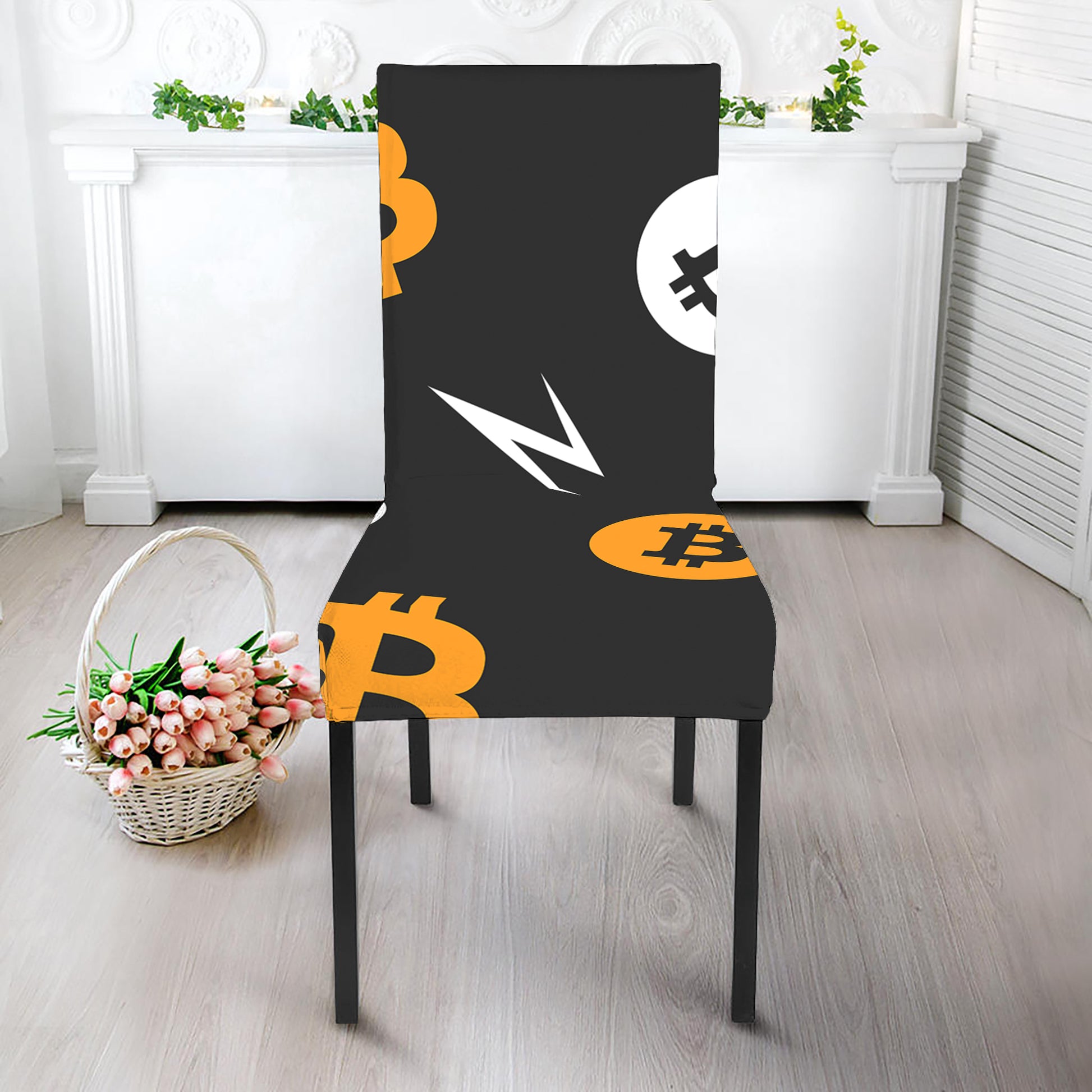 Bitcoin Symbol Pattern Print Dining Chair Slipcover