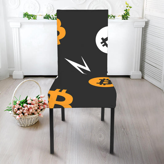 Bitcoin Symbol Pattern Print Dining Chair Slipcover