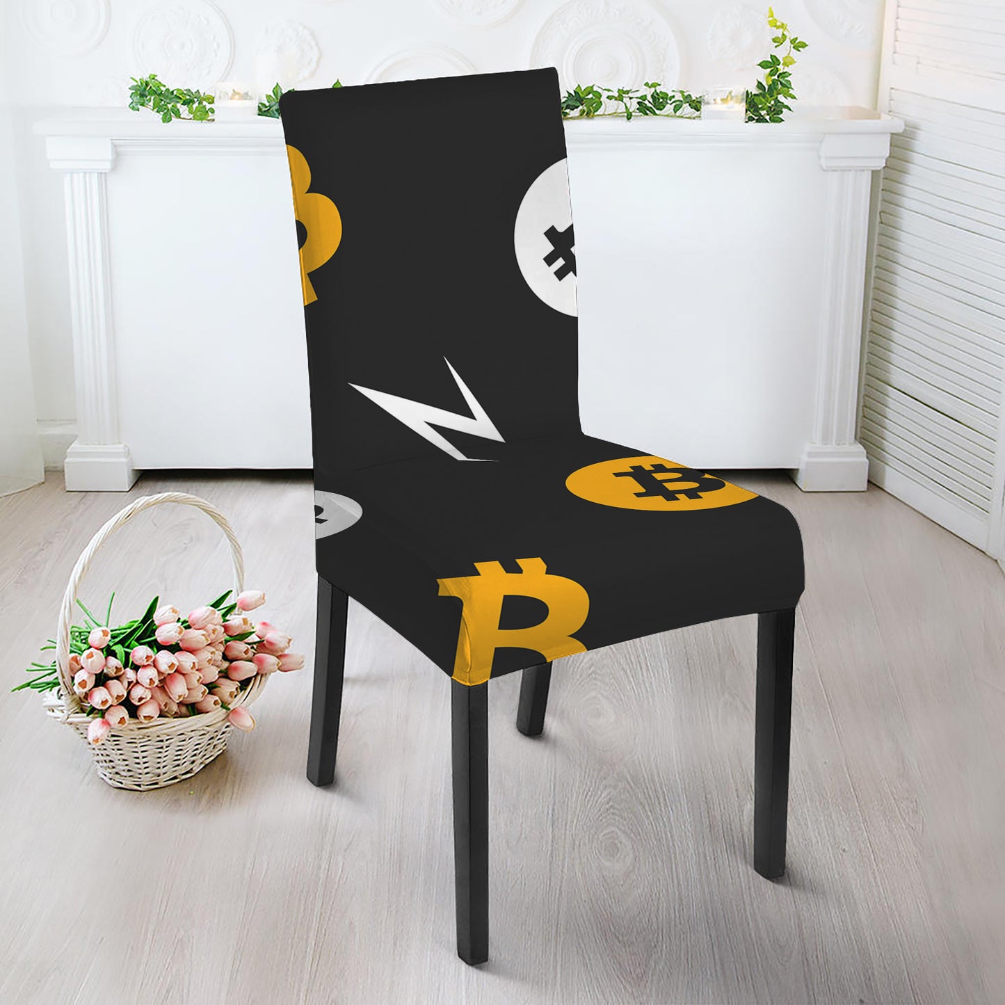 Bitcoin Symbol Pattern Print Dining Chair Slipcover