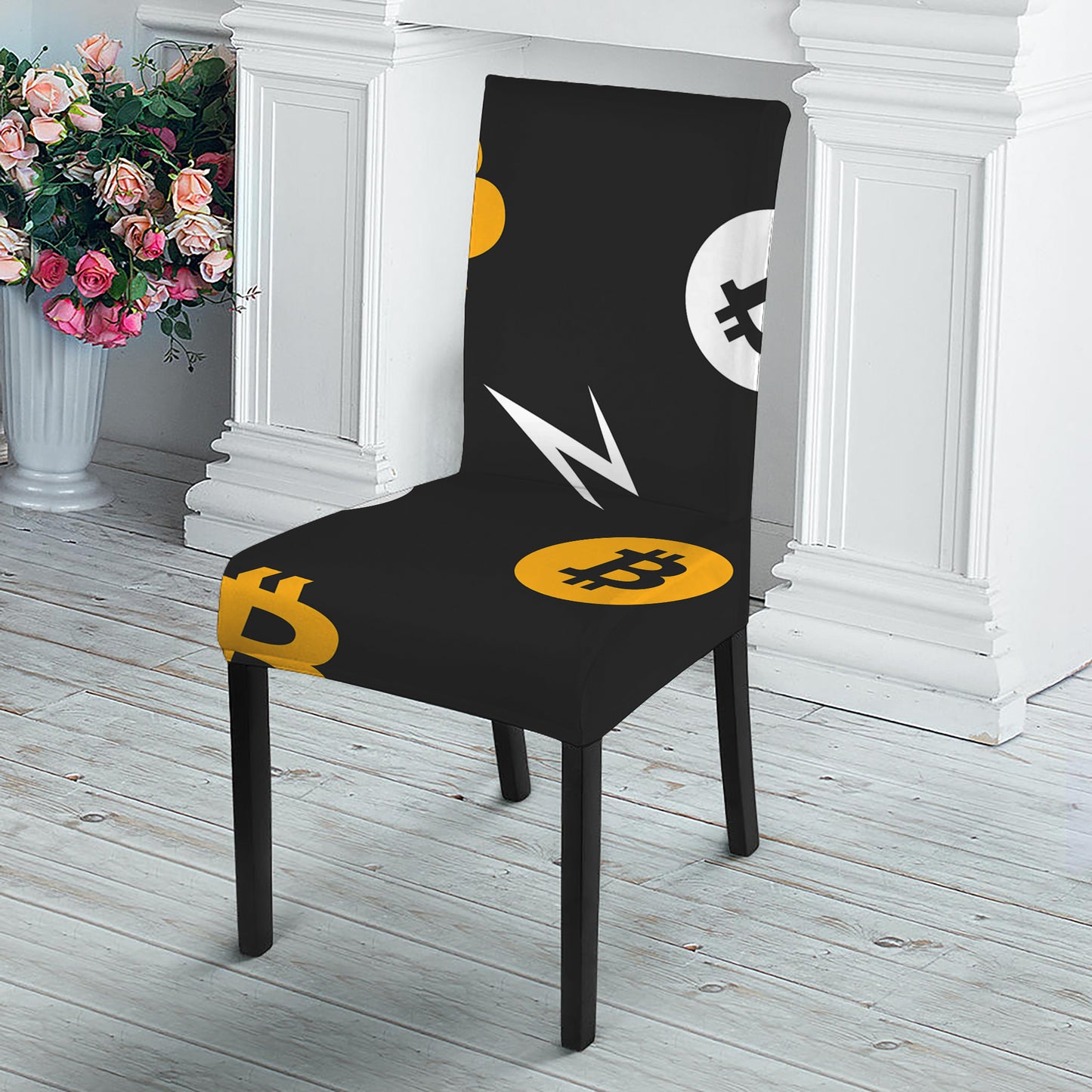 Bitcoin Symbol Pattern Print Dining Chair Slipcover