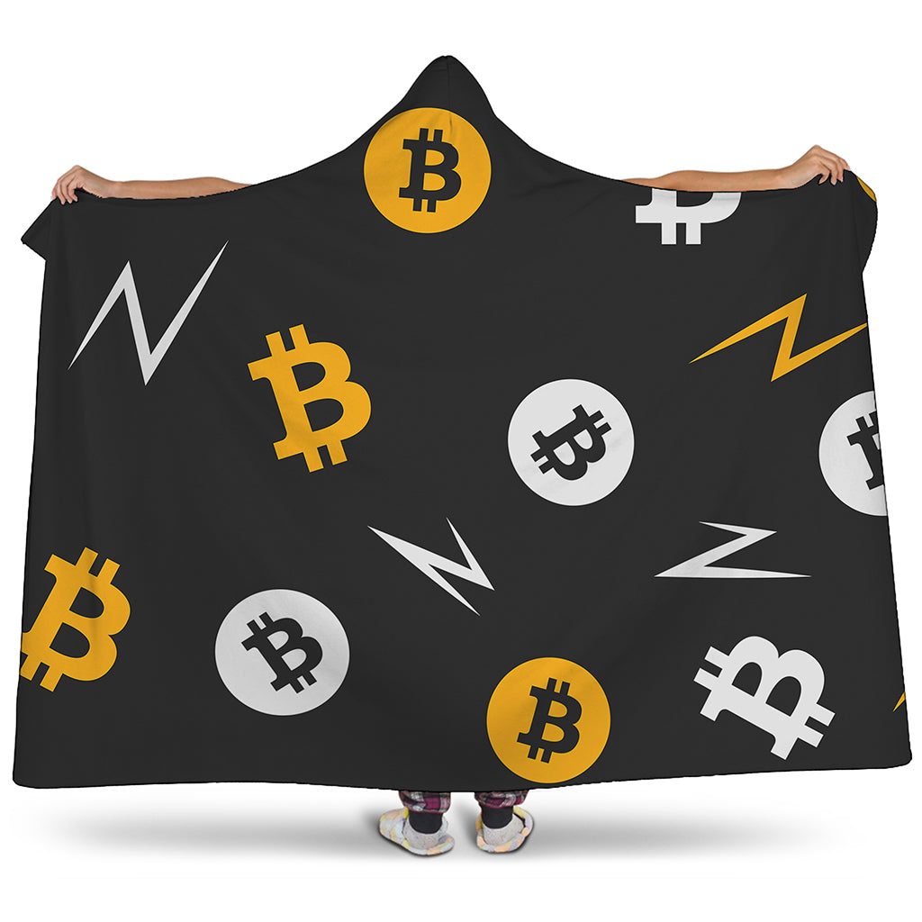 Bitcoin Symbol Pattern Print Hooded Blanket