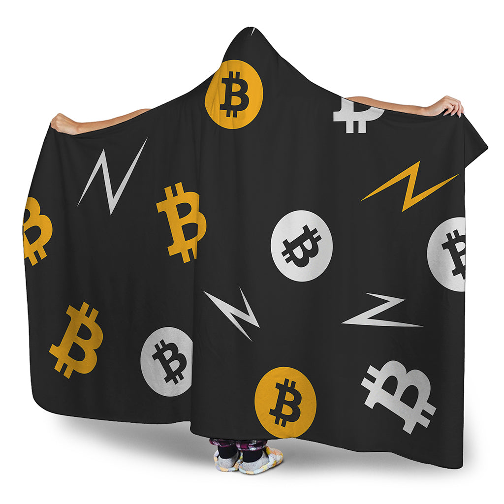 Bitcoin Symbol Pattern Print Hooded Blanket