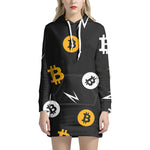 Bitcoin Symbol Pattern Print Hoodie Dress