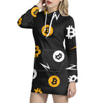 Bitcoin Symbol Pattern Print Hoodie Dress