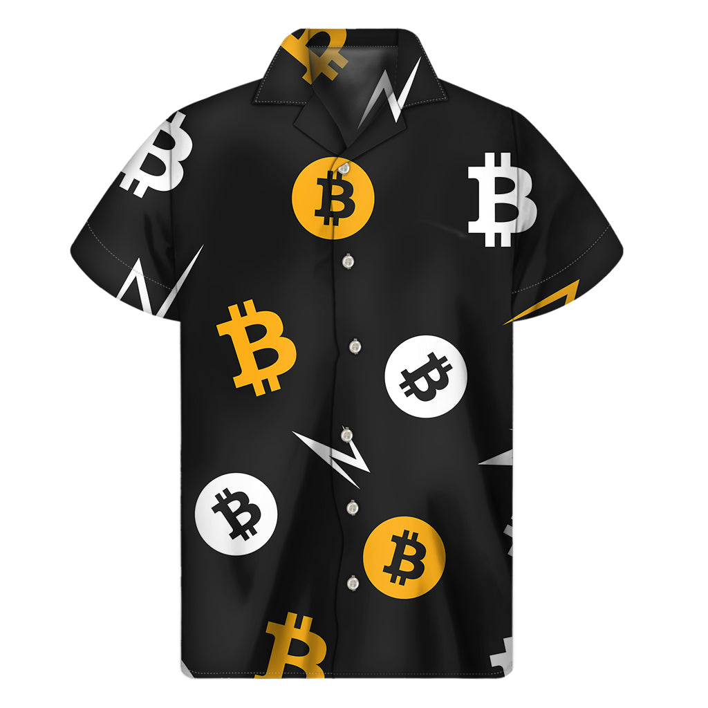 Bitcoin Symbol Pattern Print Men's Short Sleeve Shirt
