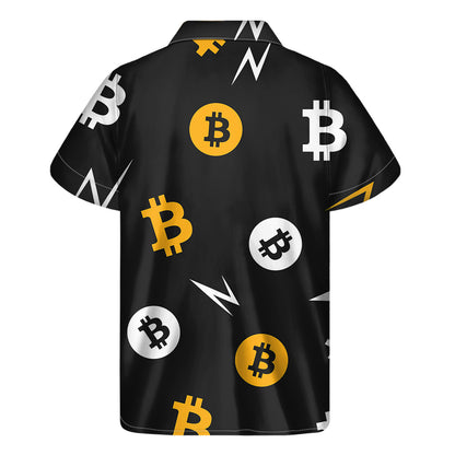 Bitcoin Symbol Pattern Print Men's Short Sleeve Shirt