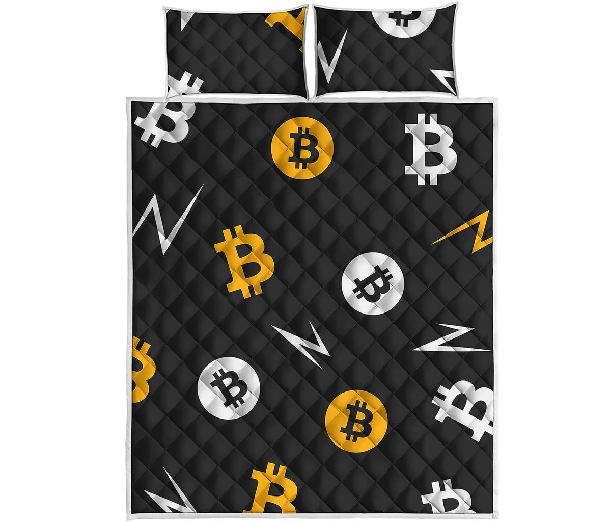 Bitcoin Symbol Pattern Print Quilt Bed Set