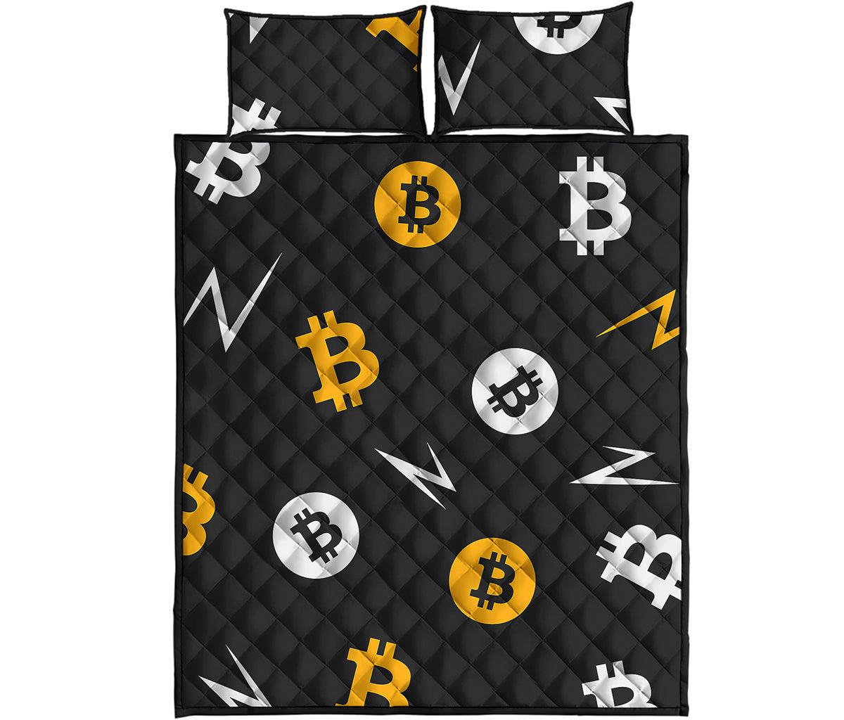 Bitcoin Symbol Pattern Print Quilt Bed Set