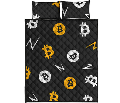 Bitcoin Symbol Pattern Print Quilt Bed Set