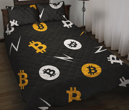Bitcoin Symbol Pattern Print Quilt Bed Set