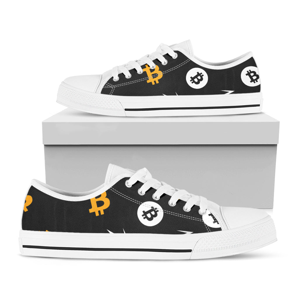 Bitcoin Symbol Pattern Print White Low Top Shoes