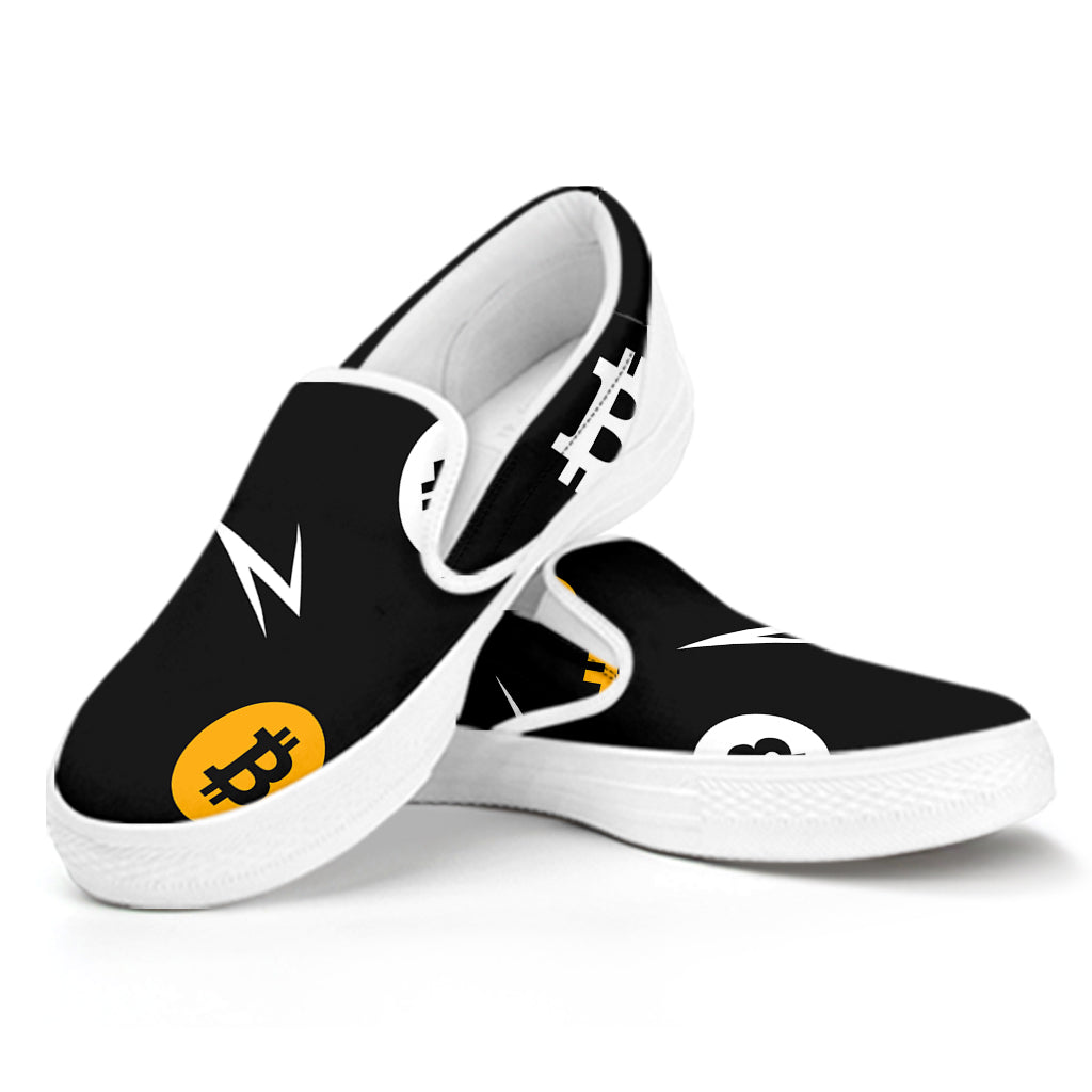 Bitcoin Symbol Pattern Print White Slip On Shoes