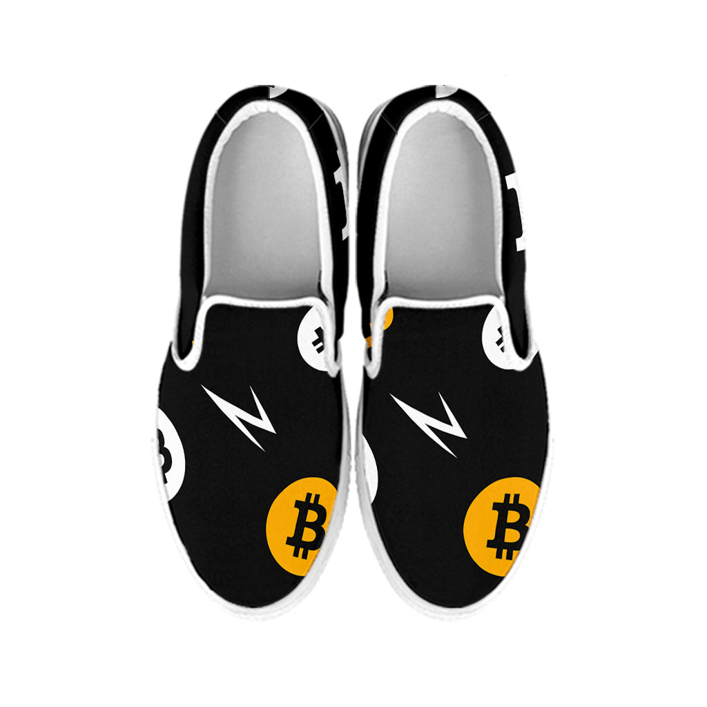 Bitcoin Symbol Pattern Print White Slip On Shoes