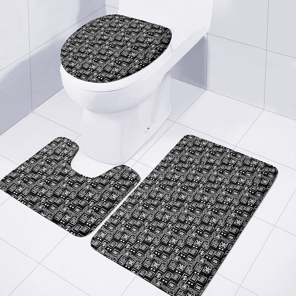 Black Adinkra Symbols Pattern Print 3 Piece Bath Mat Set