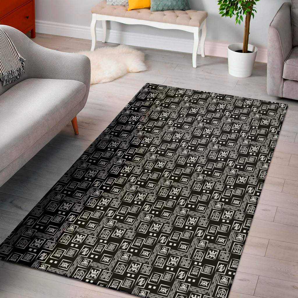 Black Adinkra Symbols Pattern Print Area Rug