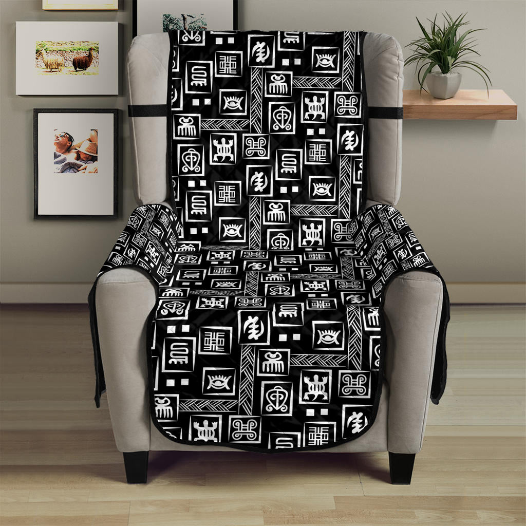 Black Adinkra Symbols Pattern Print Armchair Protector